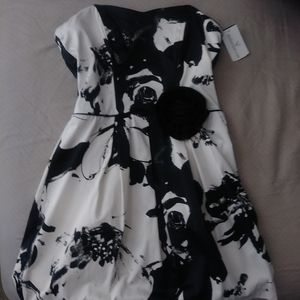 Black and White Satin Strapless Dress NWT
